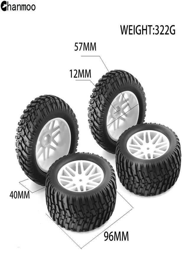 Chanmoo إطارات وعجلات Chanmoo 1/10 RC للطرق الوعرة، إطارات مطاطية سداسية 12 مم لشاحنات السباق القصيرة مع حشوة إسفنجية لسيارات الباجي بمقياس 1:10 من ARRMA وTraxxas وWltoys 144001 وLosi وHSP 94107 و94170 و94155 و94177، 4 قطع (أسود) - Image 2
